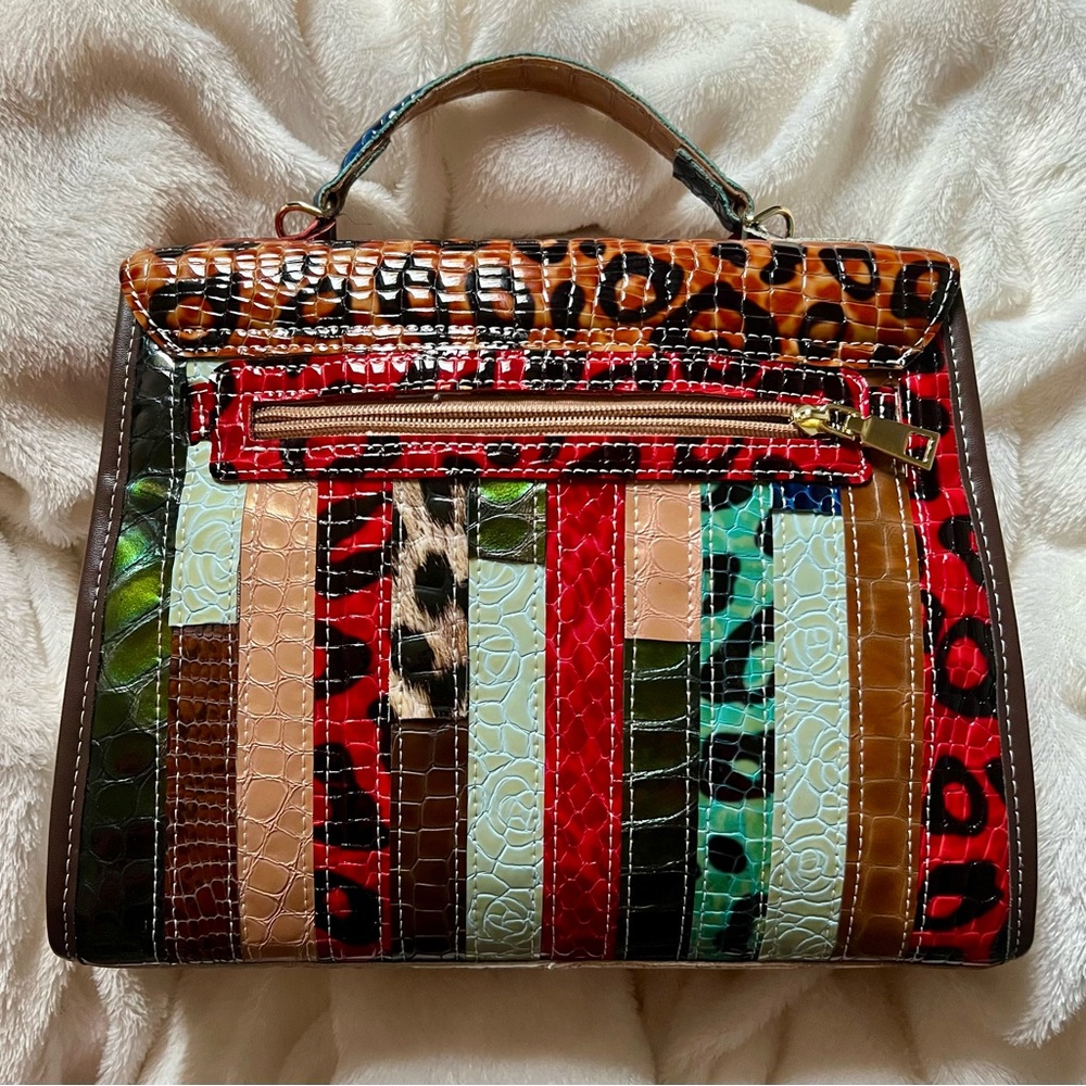 Multi-color Cheetah and Snake Pattern Satchel Bag - Picture 2 of 5